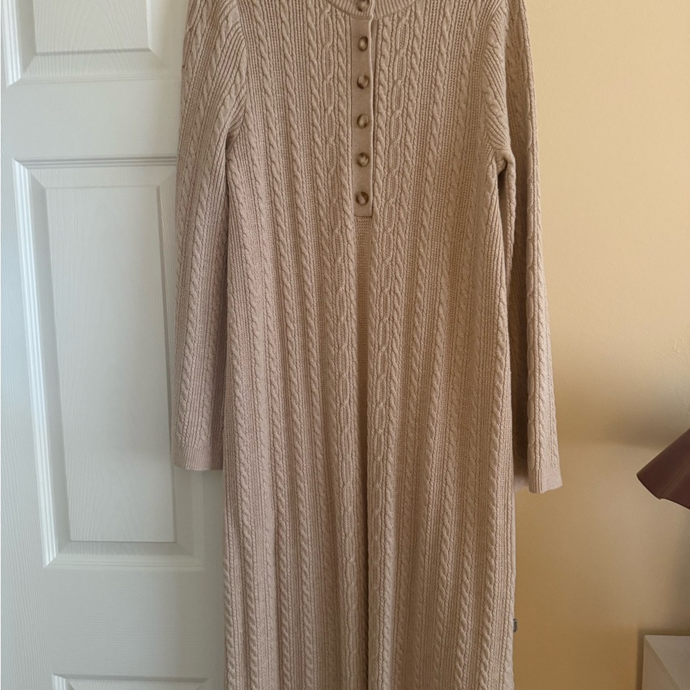Sezane Long Sleeve Knit Dress in Beige